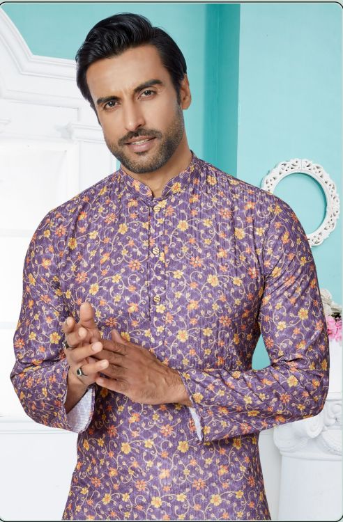 Picture of Excellent Mono Fabric with Digital Print & Sequence Work Purple Kurta Pajama