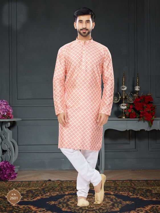 Picture of Gorgeous Silk Peach Puff Kurta Pajama