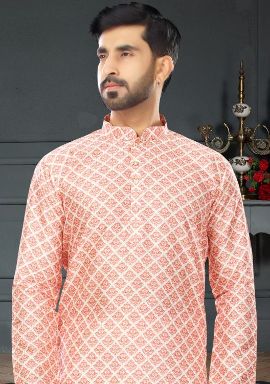 Picture of Gorgeous Silk Peach Puff Kurta Pajama