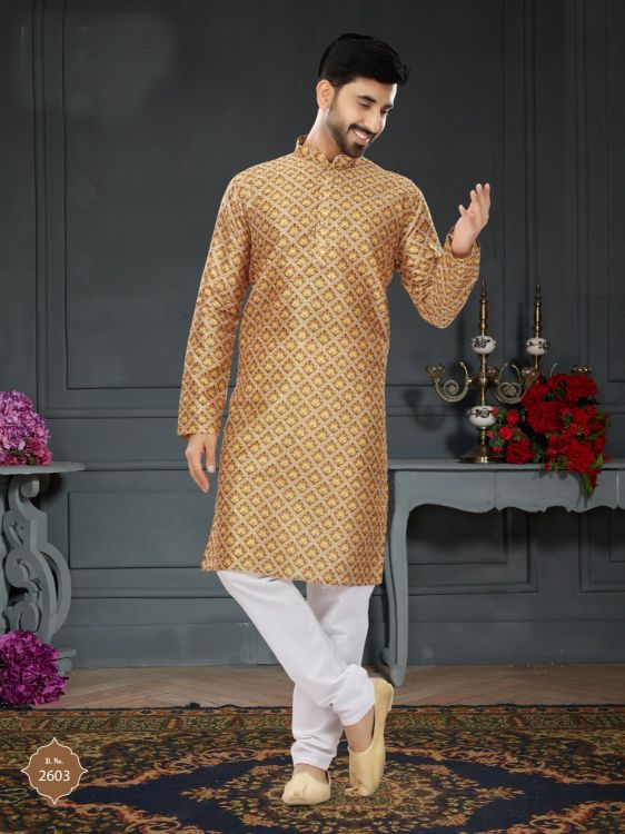 Picture of Appealing Silk Golden Kurta Pajama