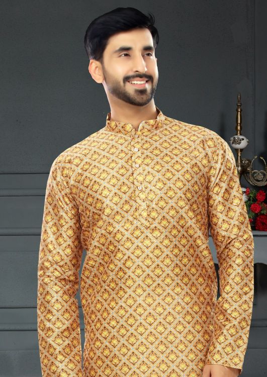 Picture of Appealing Silk Golden Kurta Pajama