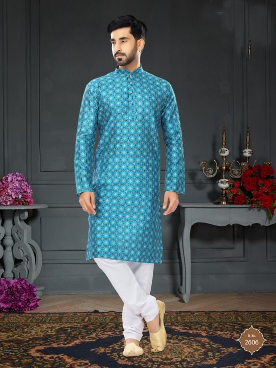 Picture of Graceful Silk Blue Kurta Pajama