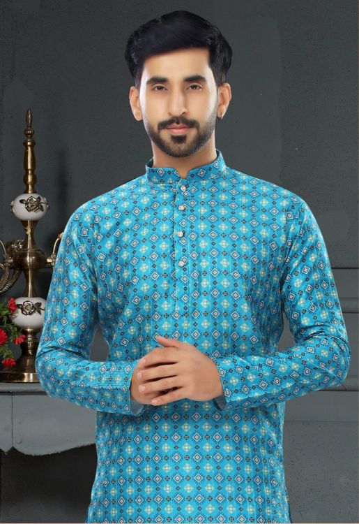 Picture of Graceful Silk Blue Kurta Pajama