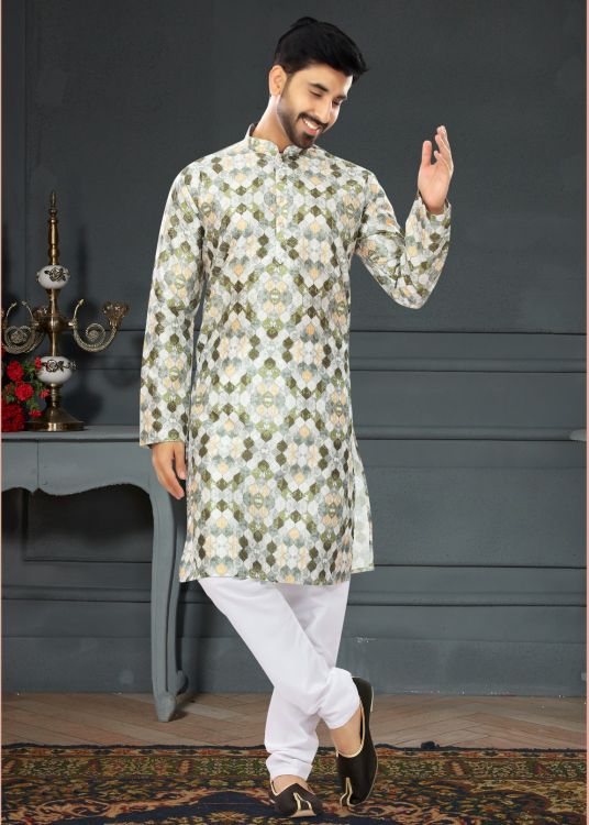 Picture of Sightly Silk White Kurta Pajama