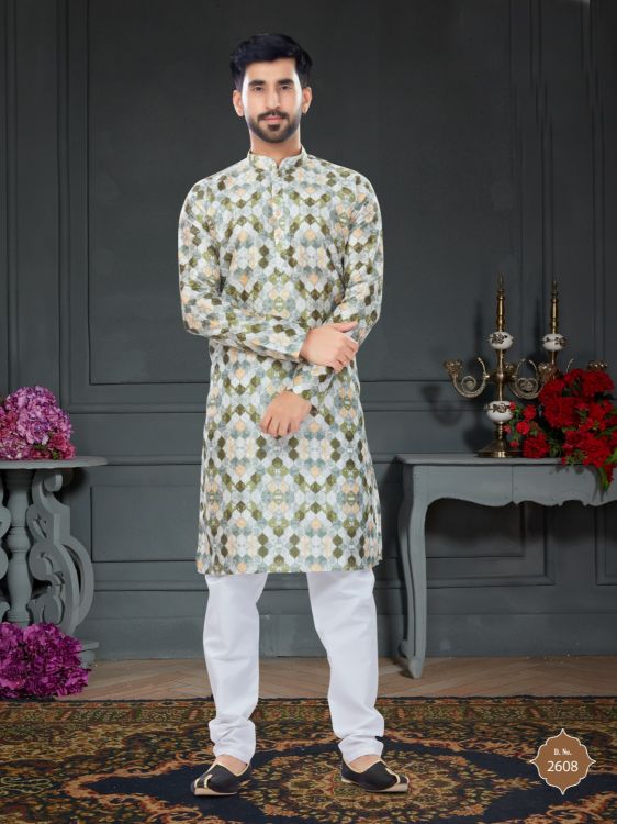 Picture of Sightly Silk White Kurta Pajama