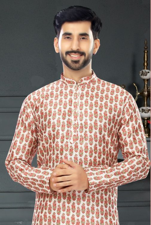 Picture of Wonderful Silk White Kurta Pajama