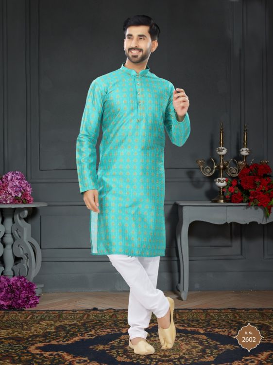Picture of Appealing Silk Blue Kurta Pajama