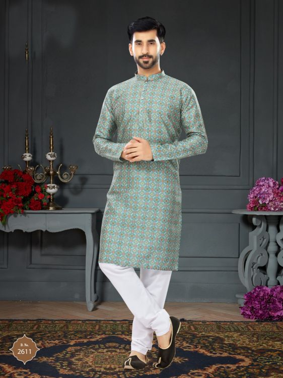 Picture of Sightly Silk Turquoise Kurta Pajama