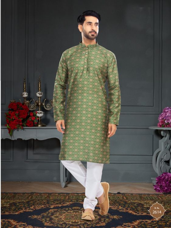 Picture of Grand Silk Olive Drab Kurta Pajama