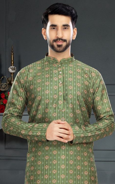 Picture of Grand Silk Olive Drab Kurta Pajama