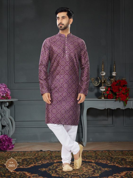 Picture of Magnificent Silk Purple Kurta Pajama