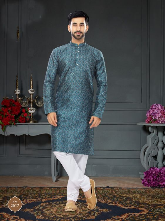 Picture of Charming Silk Teal Kurta Pajama