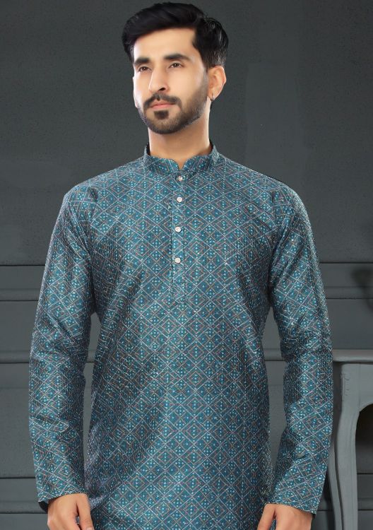 Picture of Charming Silk Teal Kurta Pajama