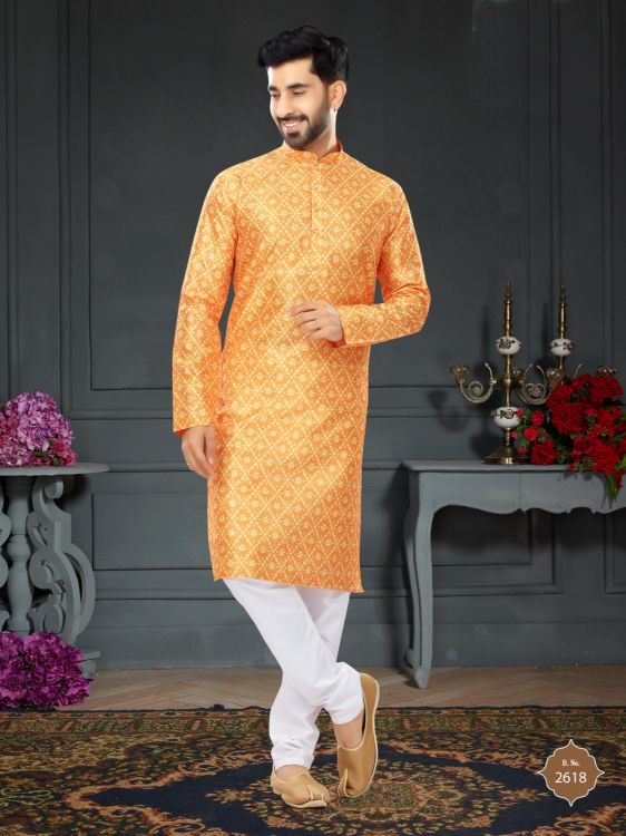 Picture of Sublime Silk Mustard Orange Kurta Pajama