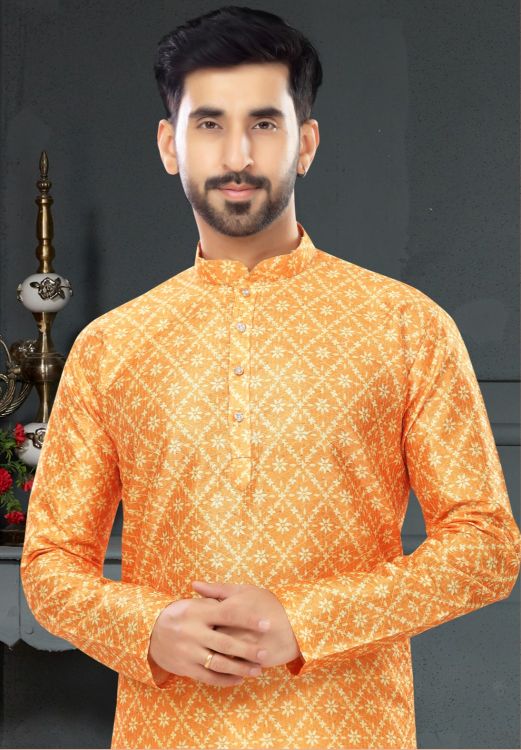 Picture of Sublime Silk Mustard Orange Kurta Pajama