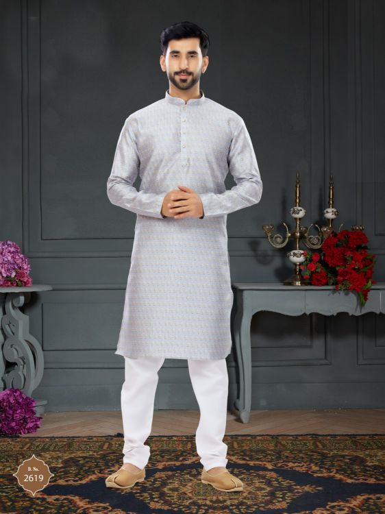 Picture of Statuesque Silk Light Grey Kurta Pajama