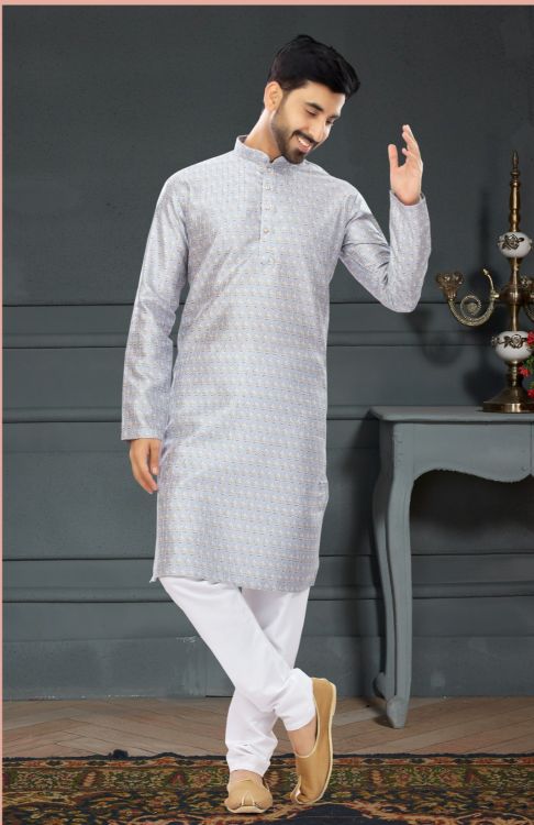 Picture of Statuesque Silk Light Grey Kurta Pajama