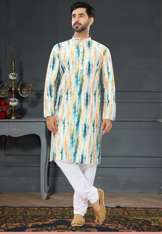 Picture of Bewitching Silk White Kurta Pajama