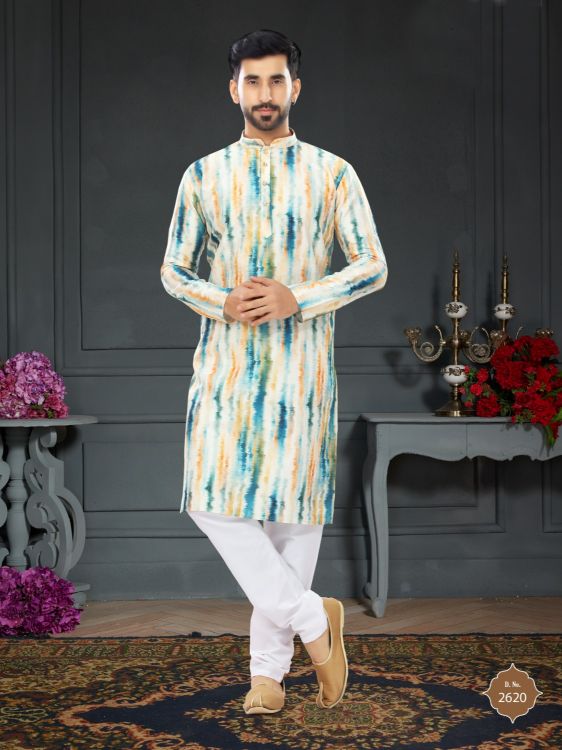 Picture of Bewitching Silk White Kurta Pajama