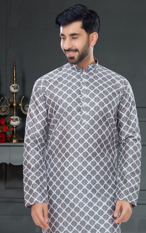 Picture of Alluring Silk White Kurta Pajama