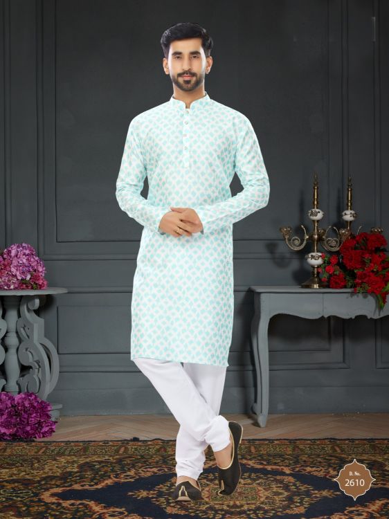 Picture of Well Formed Silk Light Sky Blue Kurta Pajama