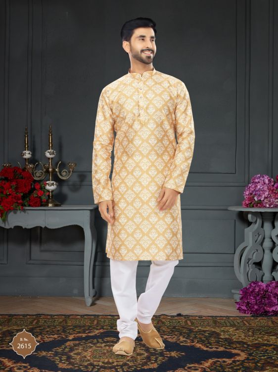 Picture of Shapely Silk Gold Orange Kurta Pajama