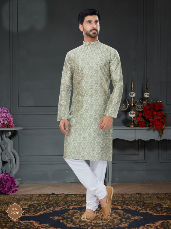 Picture of Good Looking Silk Light Green Kurta Pajama