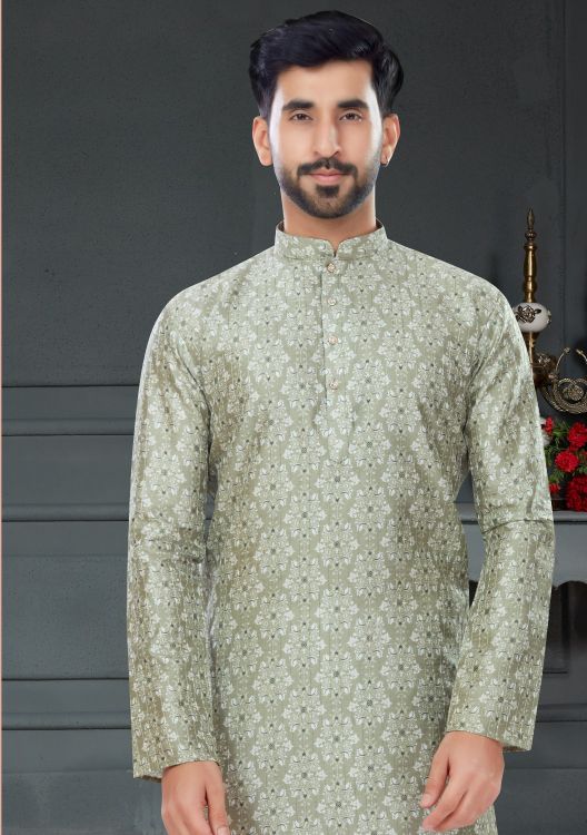 Picture of Good Looking Silk Light Green Kurta Pajama