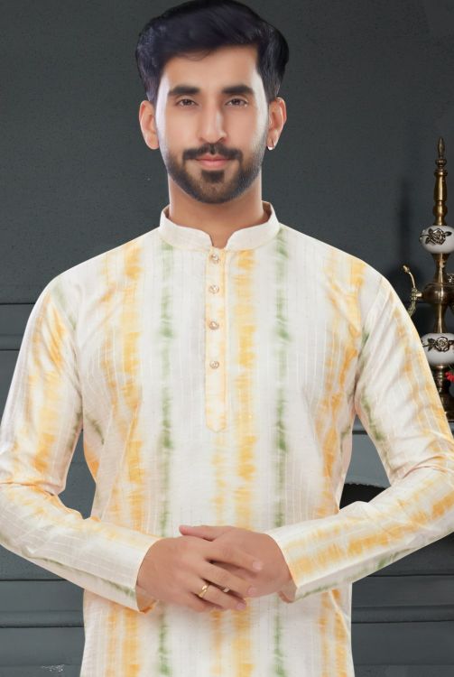 Picture of Resplendent Silk White Kurta Pajama