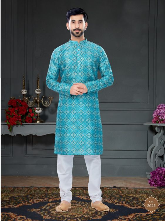Picture of Amazing Silk Blue Kurta Pajama