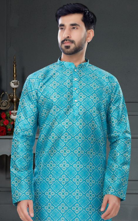 Picture of Amazing Silk Blue Kurta Pajama