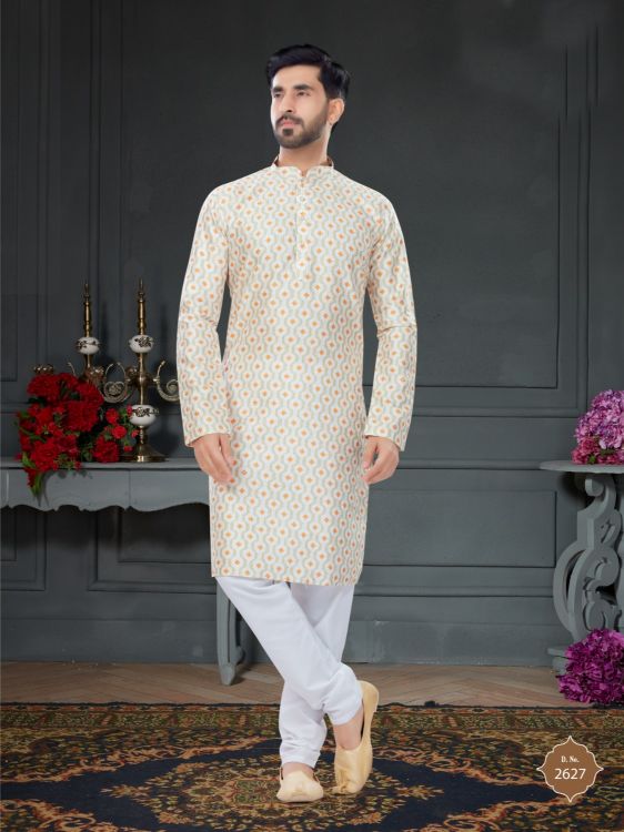 Picture of Stunning Silk Off White Kurta Pajama
