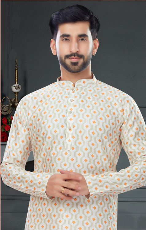 Picture of Stunning Silk Off White Kurta Pajama