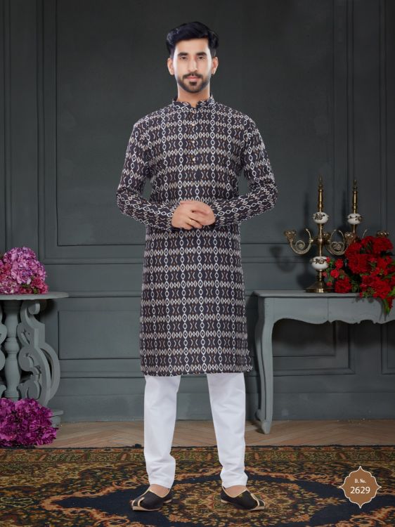 Picture of Wonderful Silk Black Kurta Pajama