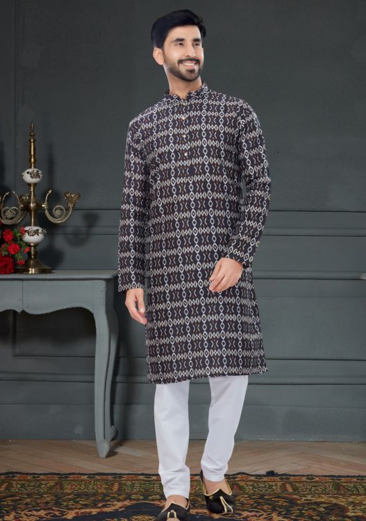 Picture of Wonderful Silk Black Kurta Pajama