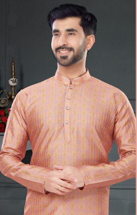 Picture of Gorgeous Silk Peach Puff Kurta Pajama