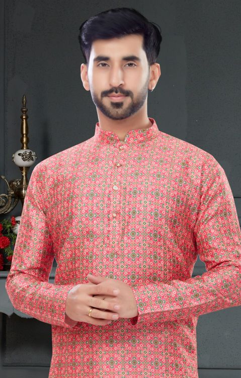 Picture of Enticing Silk Pink Kurta Pajama