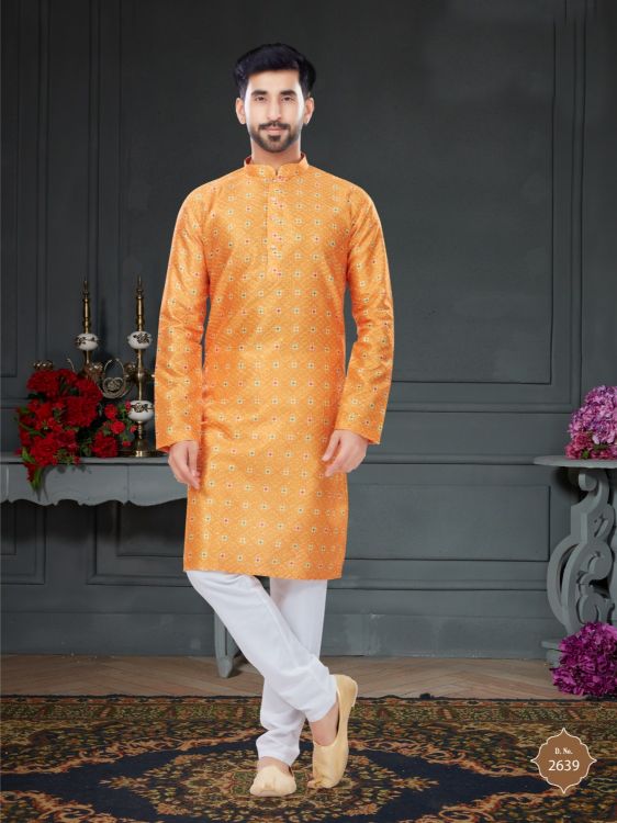 Picture of Sublime Silk Yellow Kurta Pajama