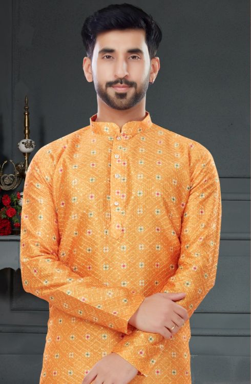 Picture of Sublime Silk Yellow Kurta Pajama