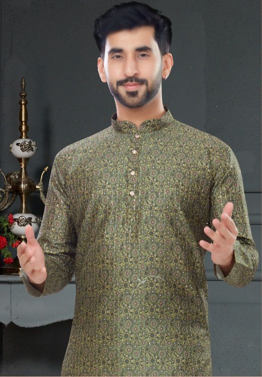 Picture of Sightly Silk Green Kurta Pajama