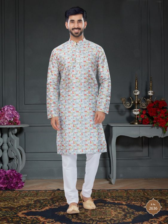 Picture of Delightful Silk Off White Kurta Pajama