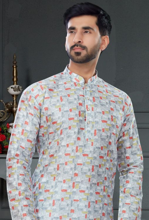 Picture of Delightful Silk Off White Kurta Pajama