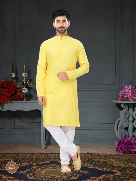 Picture of Stunning Silk Cotton Jacquard Kurta Pajama