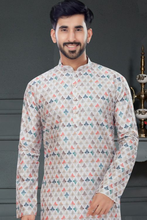 Picture of Appealing Silk Off White Kurta Pajama
