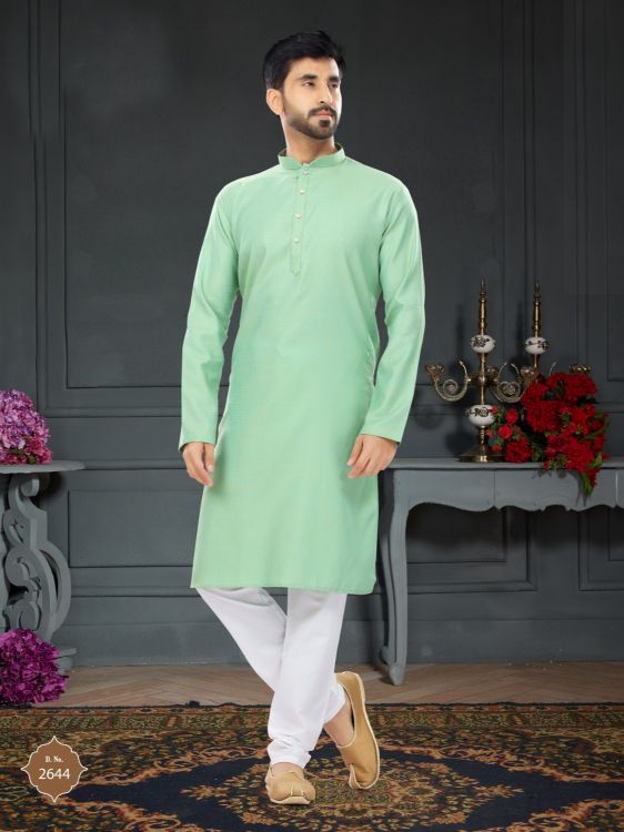 Picture of Excellent Cotton Jacquard  Light Green Kurta Pajama