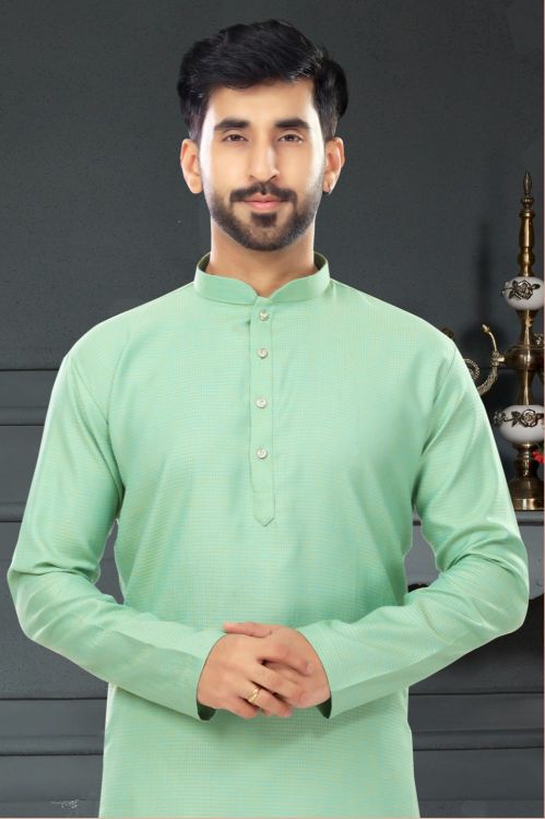 Picture of Excellent Cotton Jacquard  Light Green Kurta Pajama