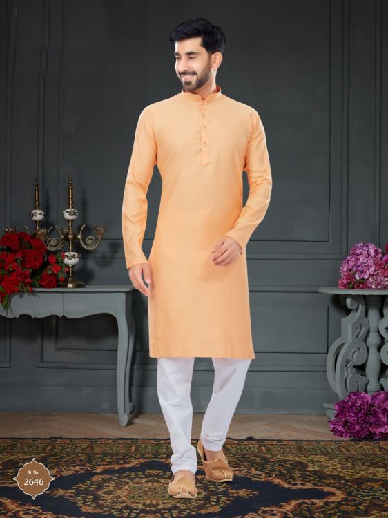 Picture of Gorgeous Cotton Jacquard Peach Puff Kurta Pajama