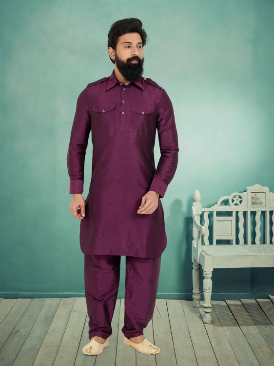 Picture of Radiant Banarasi Dhupion Silk Purple Kurta Pajama