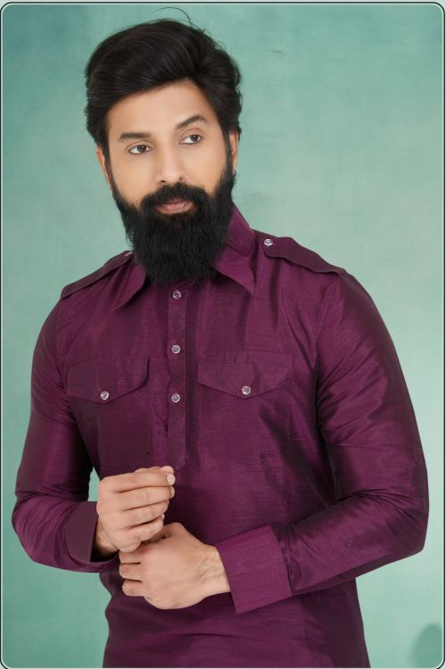 Picture of Radiant Banarasi Dhupion Silk Purple Kurta Pajama
