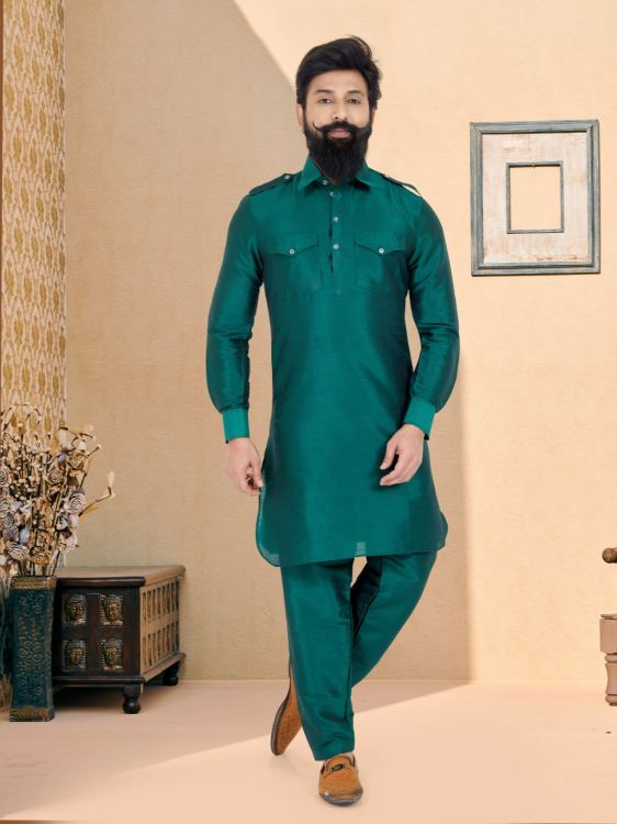 Picture of Beautiful Banarasi Dhupion Silk Teal Kurta Pajama